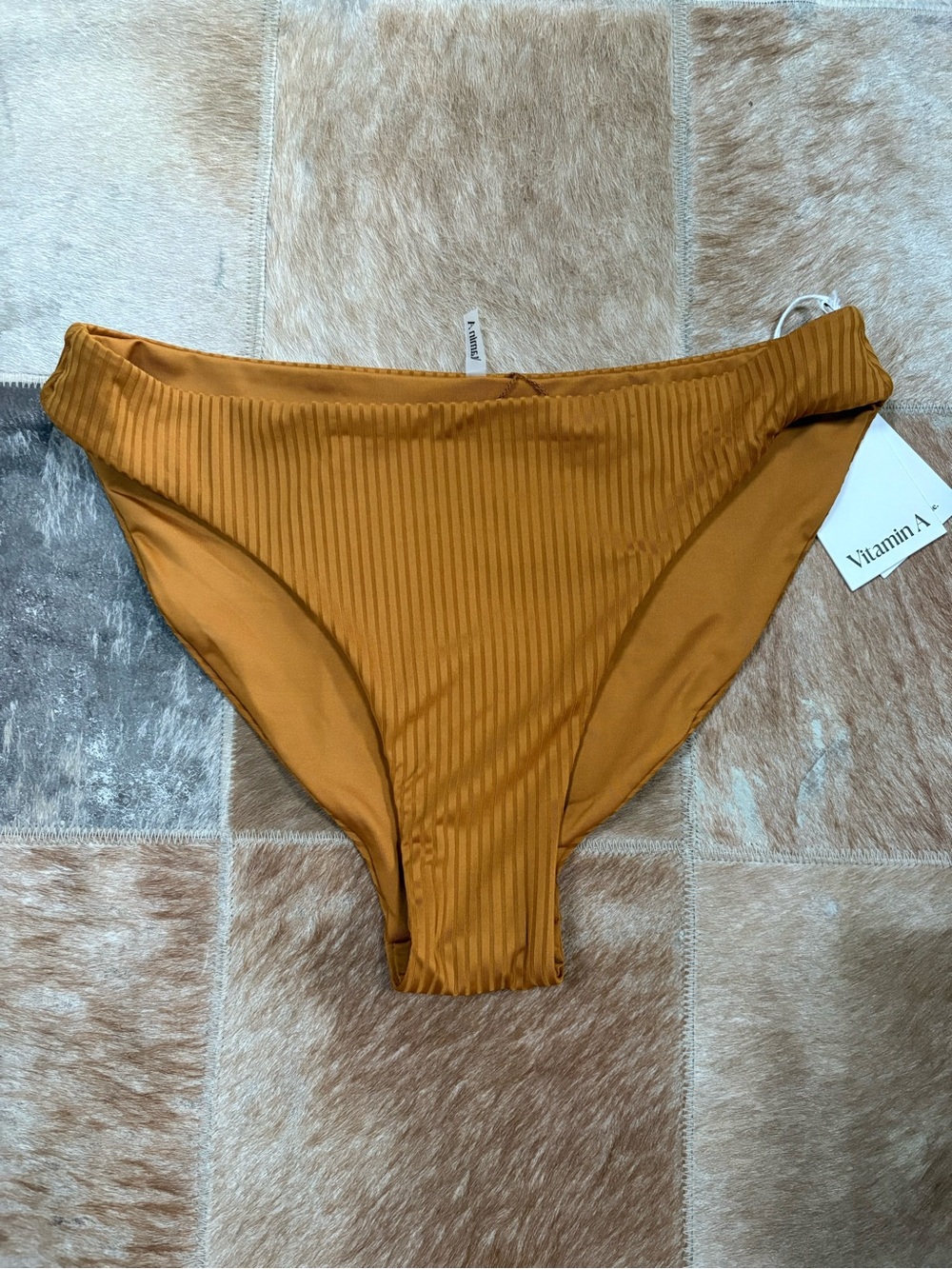 Vitamin A Ribbed High-Cut Bikini Bottom - Mustard Gold